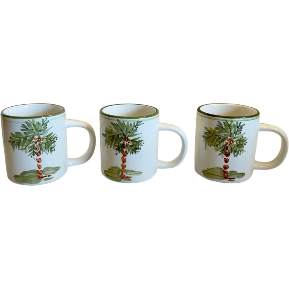 Gibson Designs PALM COURT GIDPAC Mug Cup Green Palm Tree Trim - Set of 3